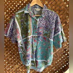 Vintage Casey and Max button down colorful block printing M short sleeve